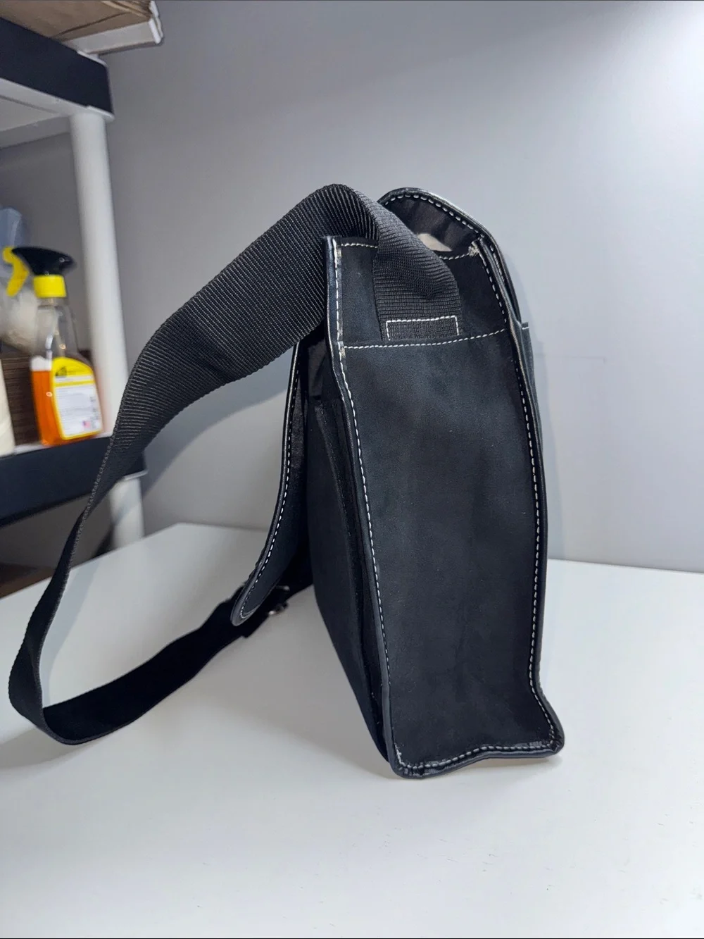 Kenneth Cole New York Black Faux Suede Messenger Laptop Bag